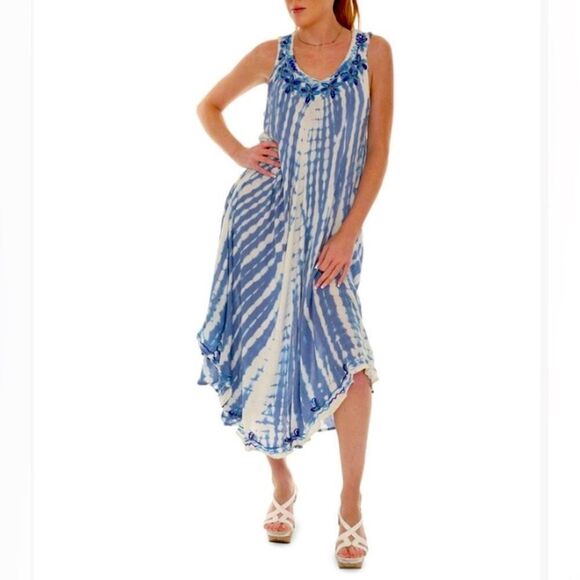 SHORELINE Summer Shift Dress Women Multiple Sizes Blue Tie-Dye Sleeveless NEW - Picture 5 of 12